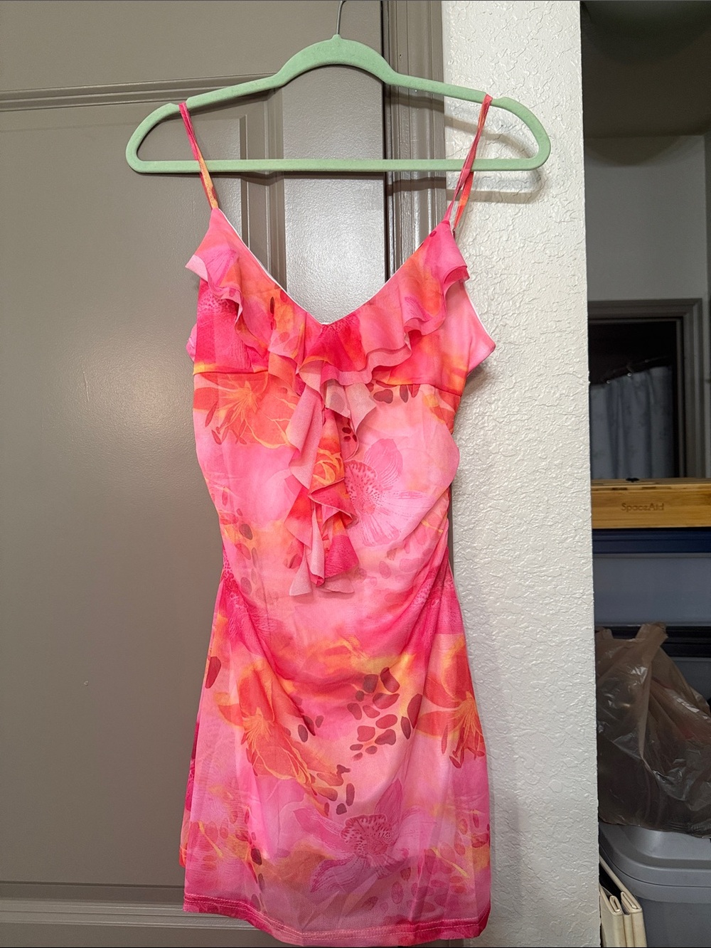 Fashion Nova Pink & Coral Floral Ruffle Mini Dress